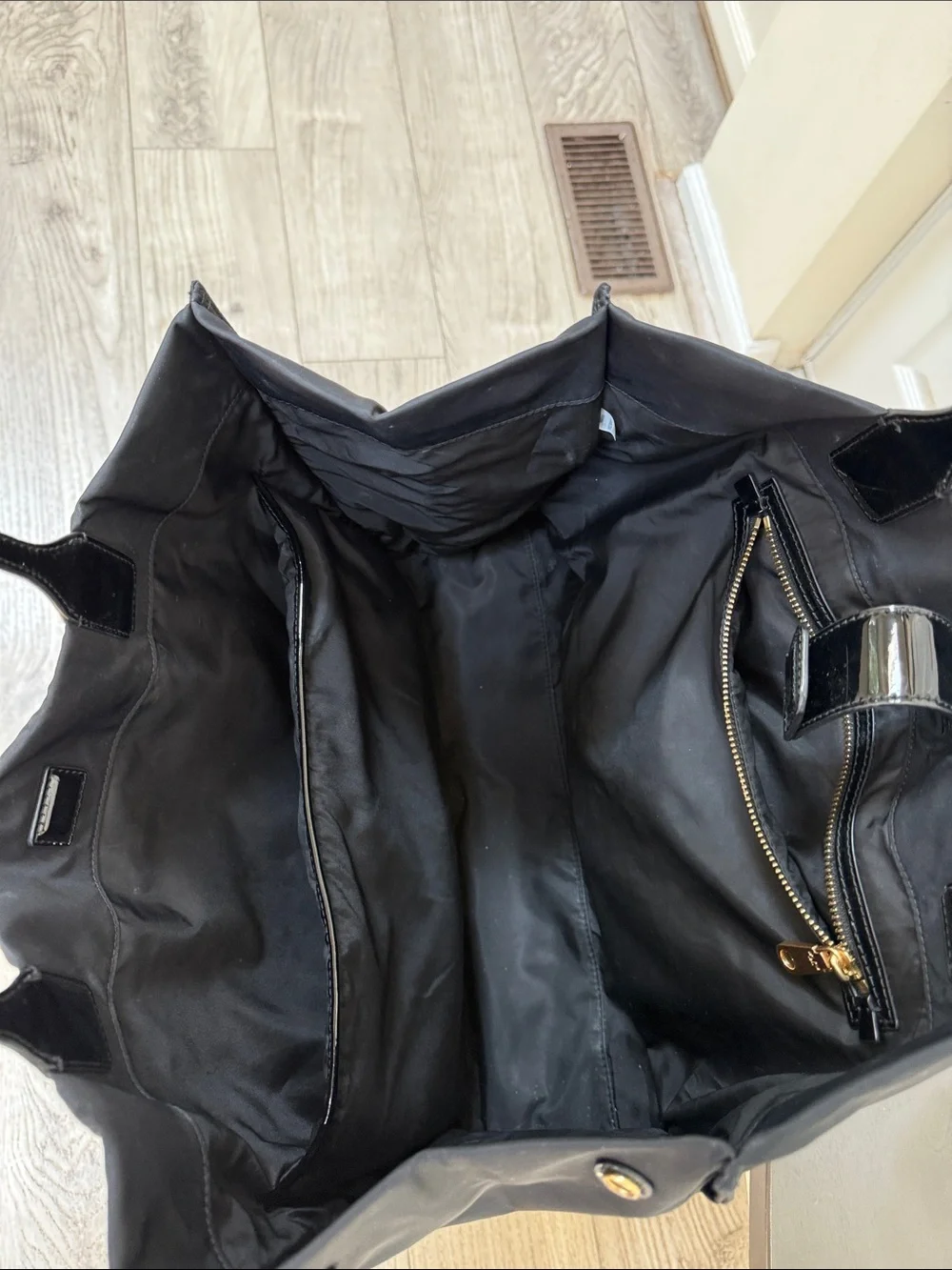 Tory Burch Black Nylon Tote with Patent Logo